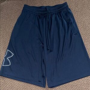 Men's Small Under Armour Tech Graphic Shorts Navy Blue HeatGear Loose Fit